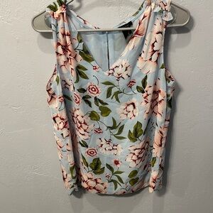 Ann Taylor Factory Floral V-Neck Blouse - Light Blue and Pink